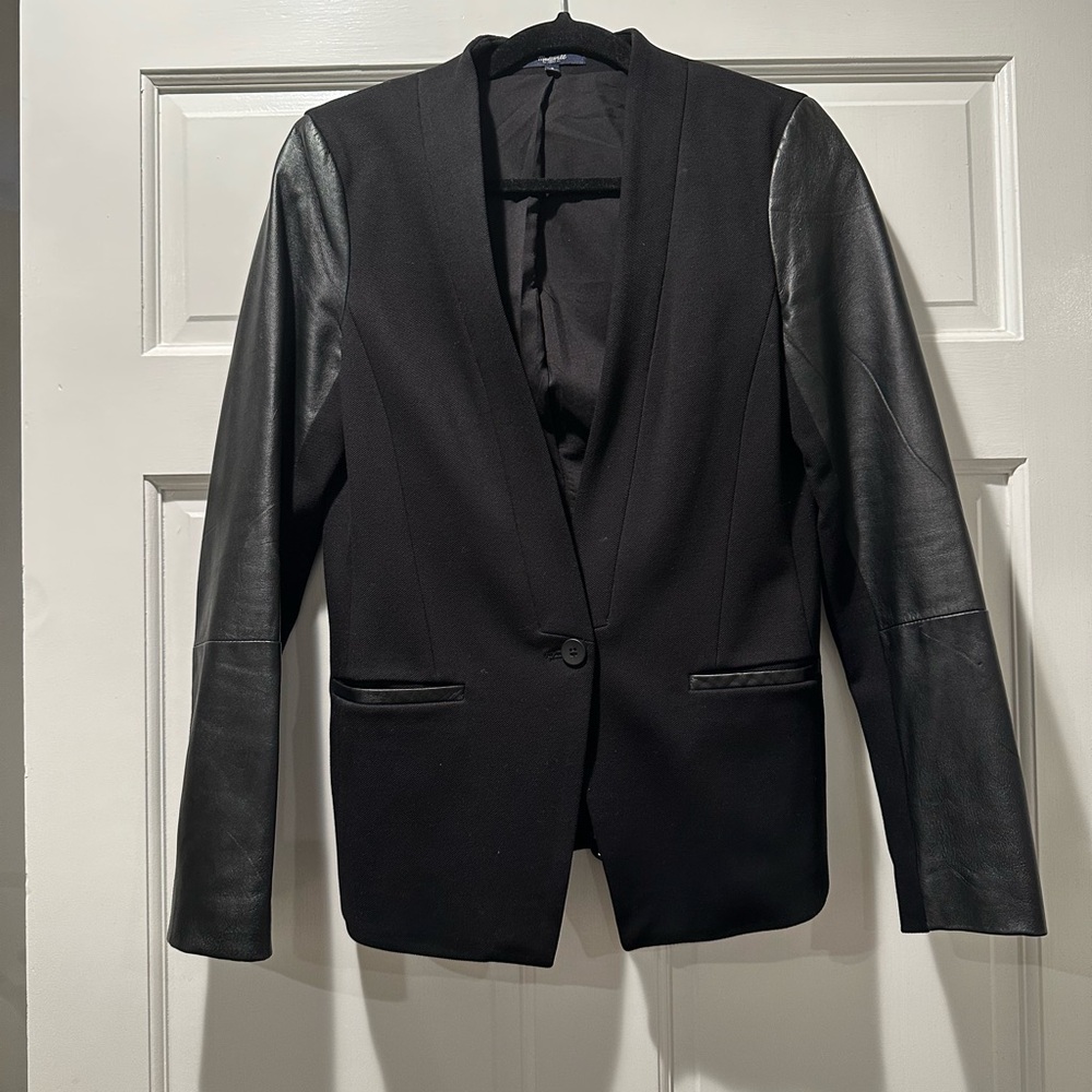 Madewell Black Blazer with Leather Sleeves